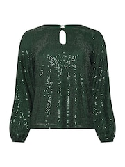 M&Co Green Petite Keyhole Sequin Long Sleeve Top - Image 6 of 6