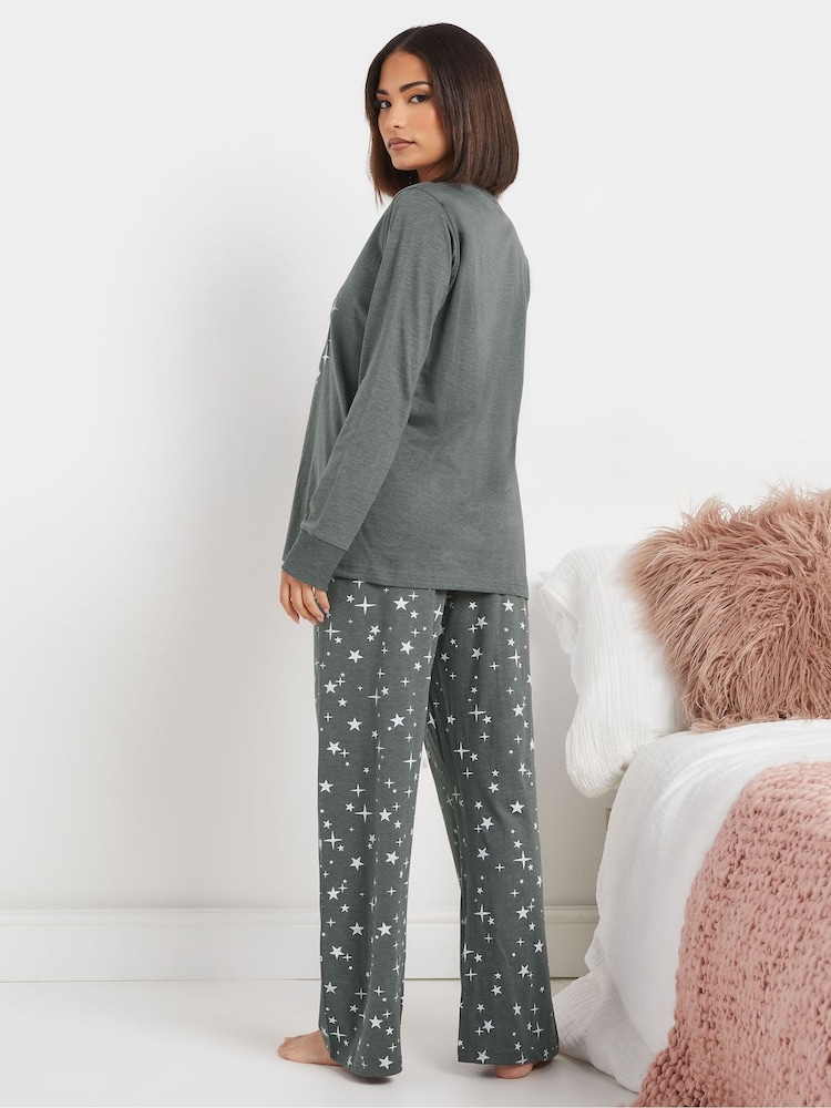 PixieGirl Petite Grey Disco Diva Long Sleeve Wide Leg Pyjamas Set - Image 3 of 5