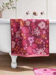 Berry Red Floral Print 100% Cotton Towel - Image 3 of 6