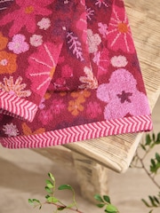 Berry Red Floral Print 100% Cotton Towel - Image 4 of 6