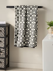 Black/White Tile Geo 100% Cotton Towels - Image 1 of 4
