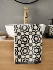 Black/White Tile Geo 100% Cotton Towels - Image 2 of 4