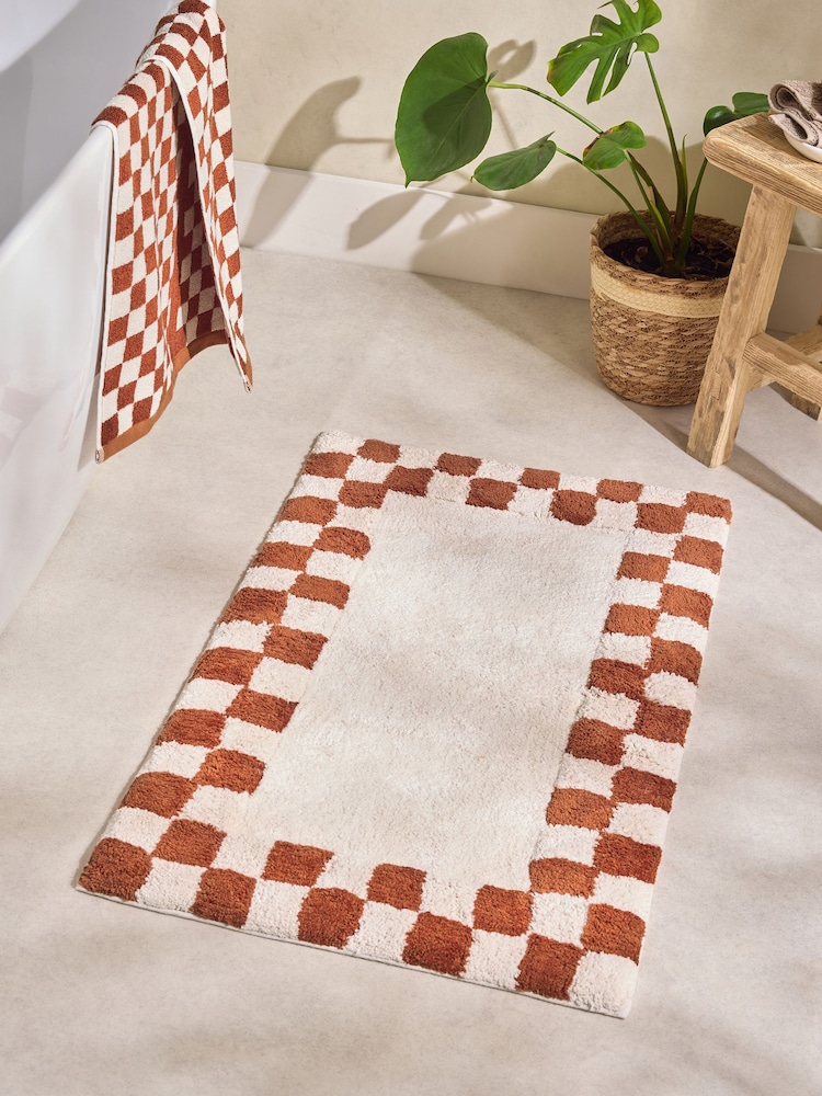 Rust Brown Checkerboard 100% Cotton Bath Mat - Image 1 of 3