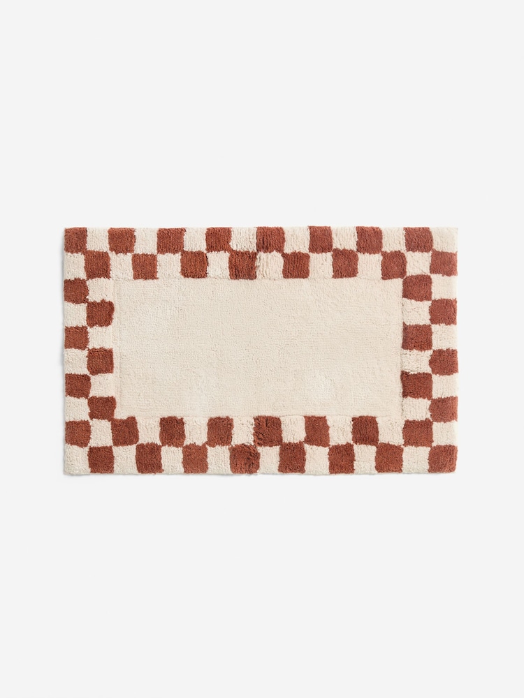 Rust Brown Checkerboard 100% Cotton Bath Mat - Image 2 of 3