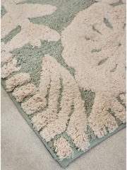 Sage Green Floral Print 100% Cotton Bath Mat - Image 2 of 3