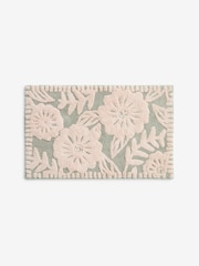 Sage Green Floral Print 100% Cotton Bath Mat - Image 3 of 3