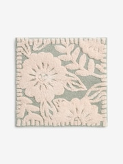 Sage Green Floral Print 100% Cotton Shower Mat - Image 1 of 1