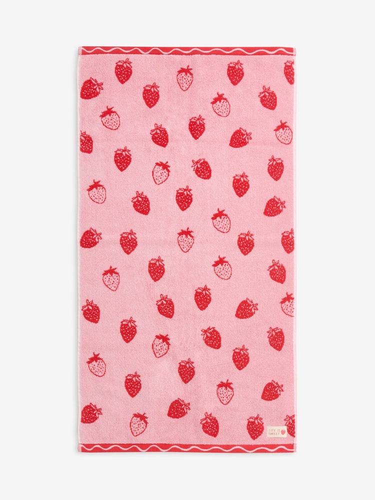 Pink Strawberry 100% Cotton Towel - Image 1 of 5