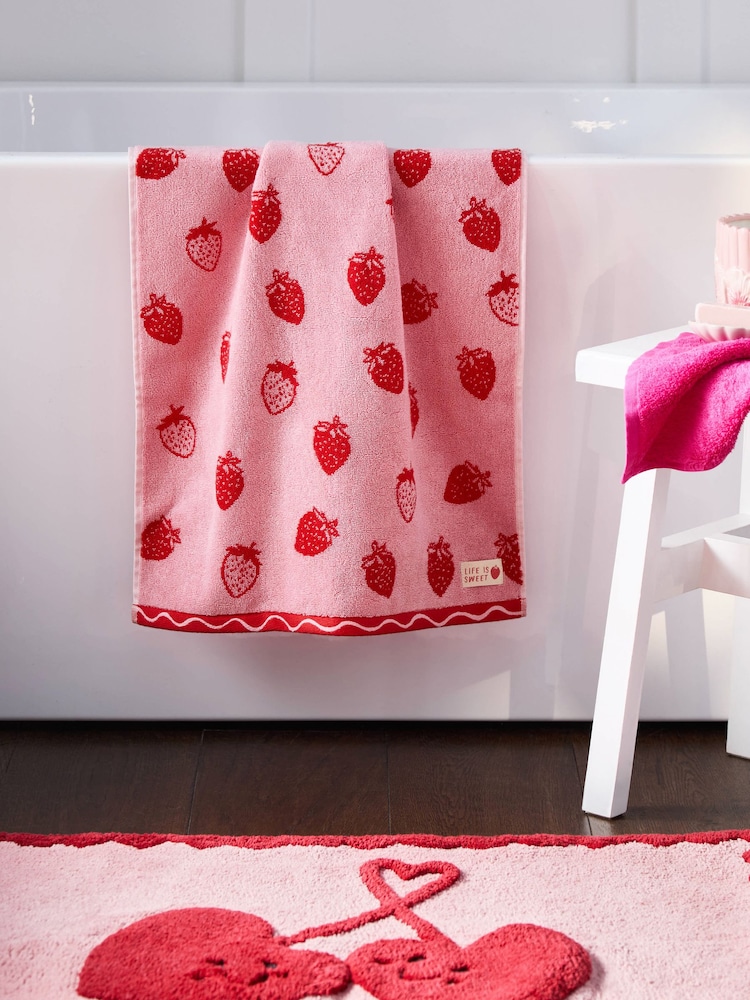 Pink Strawberry 100% Cotton Towel - Image 2 of 5