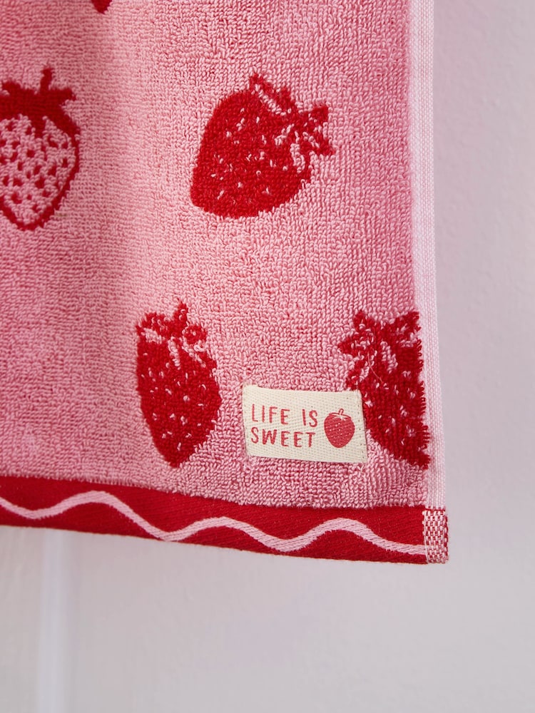 Pink Strawberry 100% Cotton Towel - Image 5 of 5