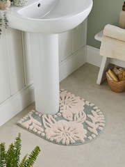 Sage Green Floral Print 100% Cotton Pedestal Mat - Image 1 of 3