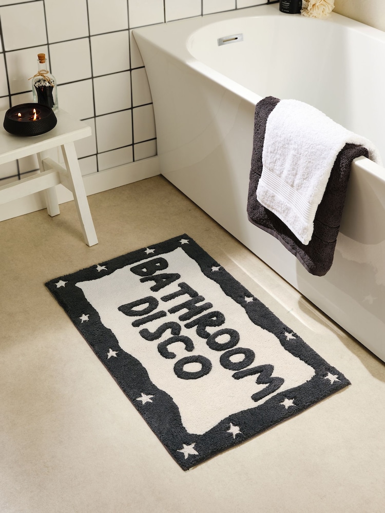Black/White Bathroom Disco Bath 100% Cotton Mat - Image 1 of 3 Black/White Bathroom Disco Bath 100% Cotton Mat - Image 1 of 3