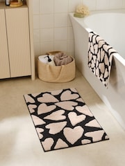 Black/White Heart 100% Cotton Bath Mat - Image 1 of 3