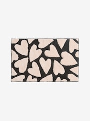 Black/White Heart 100% Cotton Bath Mat - Image 2 of 3