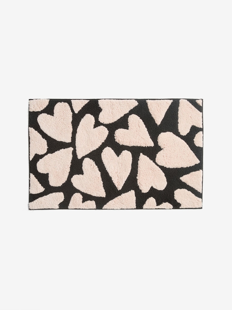 Black/White Heart 100% Cotton Bath Mat - Image 2 of 3