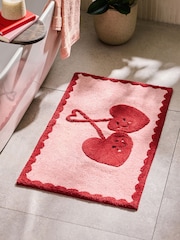 Pink Cherry Heart 100% Cotton Bath Mat - Image 1 of 3