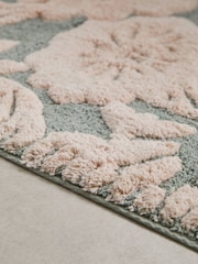 Sage Green Floral Print 100% Cotton X-Large Bath Mat - Image 2 of 3