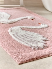Pink Swan Print 100% Cotton Bath Mat - Image 2 of 3
