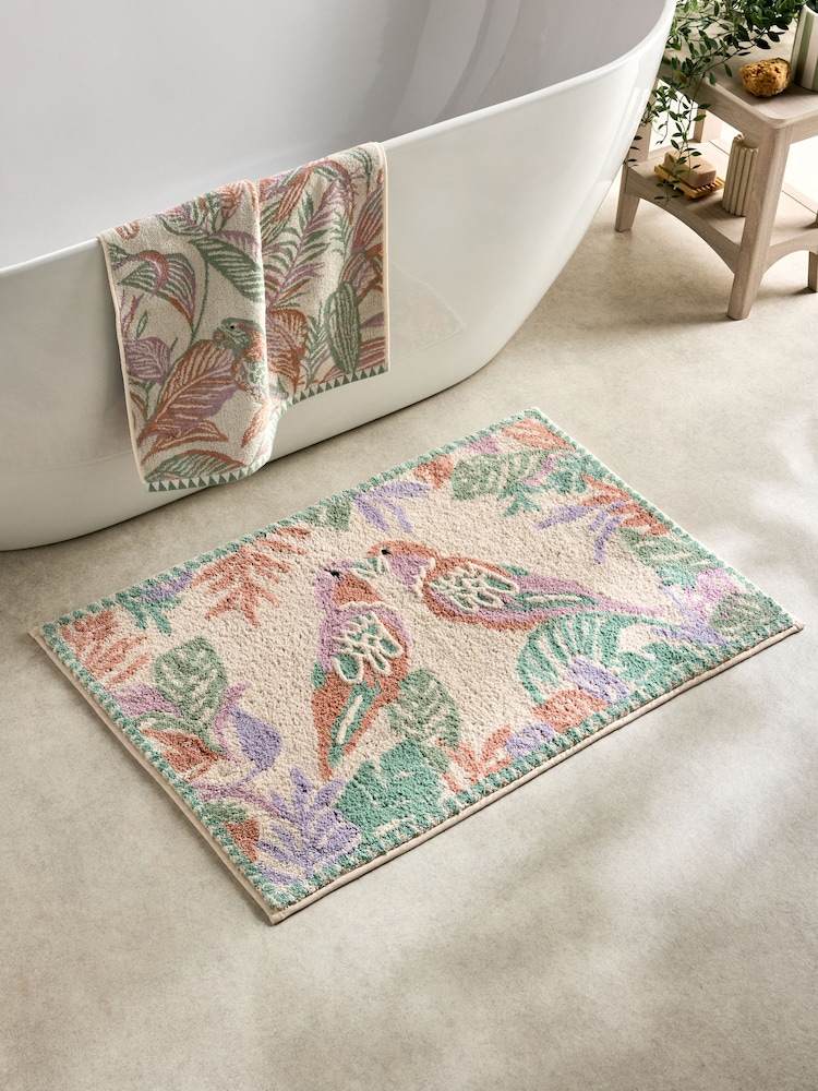 XL Parrot Palm Leaf Print 100% Cotton Bath Mat - Imagen 1 de 3