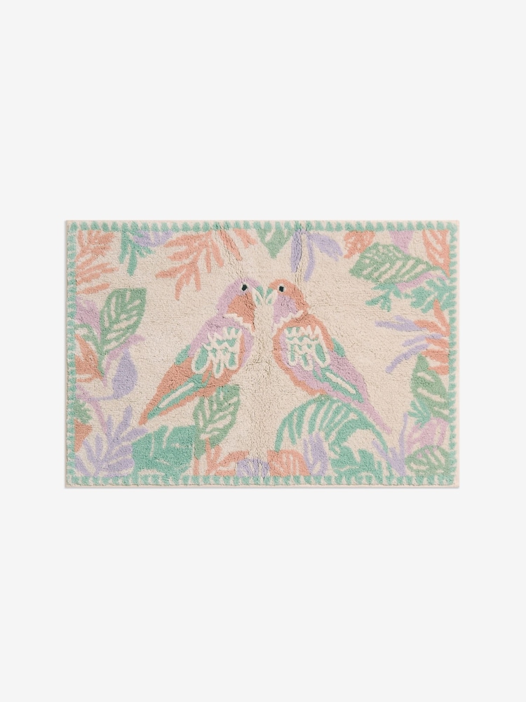 XL Parrot Palm Leaf Print 100% Cotton Bath Mat - Imagen 2 de 3