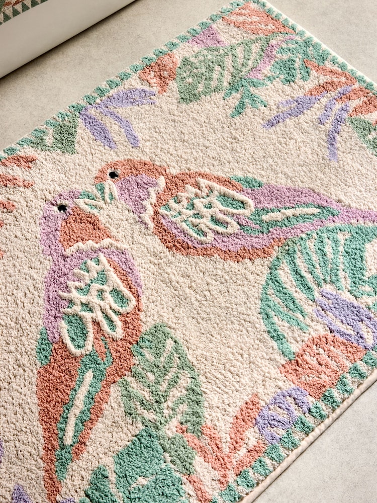 XL Parrot Palm Leaf Print 100% Cotton Bath Mat - Imagen 3 de 3