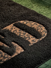 Black Slogan Leopard Print 100% Cotton Bath Mat - Image 3 of 3