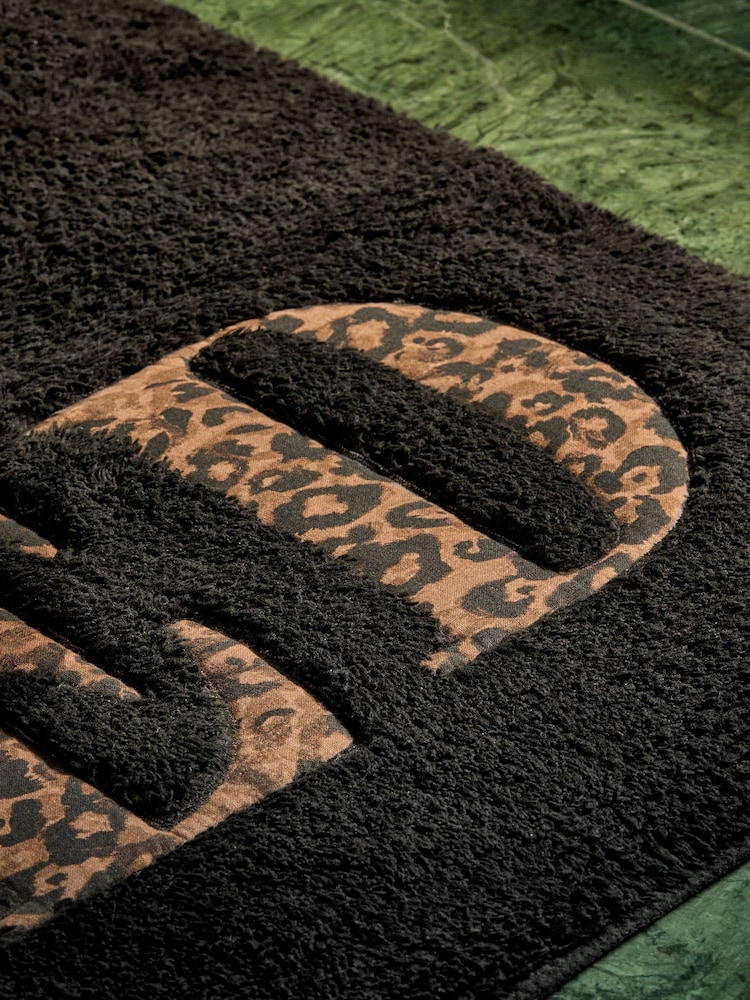 Black Slogan Leopard Print 100% Cotton Bath Mat - Image 3 of 3