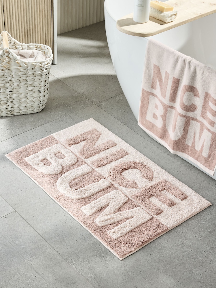 Natural Slogan Nice Bum 100% Cotton Bath Mat - Image 1 of 4 Natural Slogan Nice Bum 100% Cotton Bath Mat - Image 1 of 4