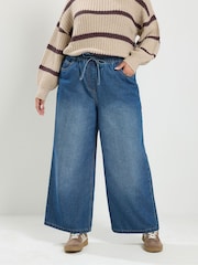 Yours Curve Blue Pull On Jeans - Image 1 of 6