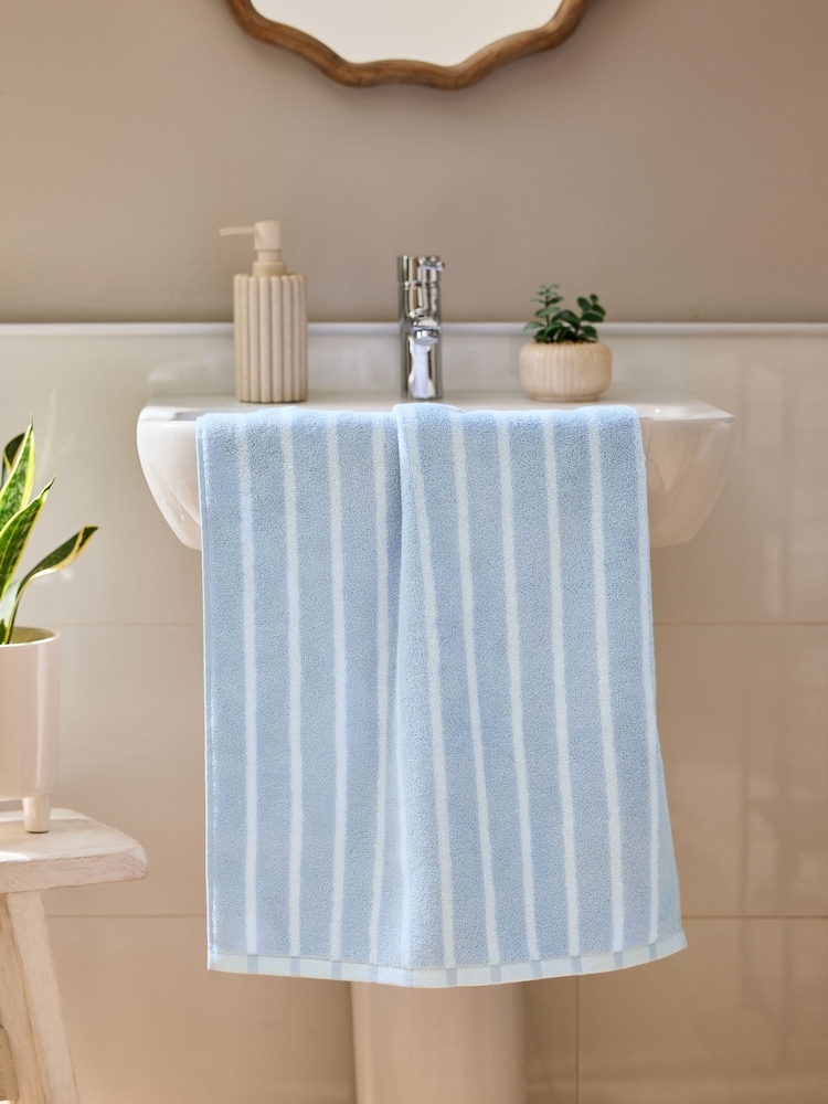 Blue 100% Cotton Stripe Towel - Image 2 of 5