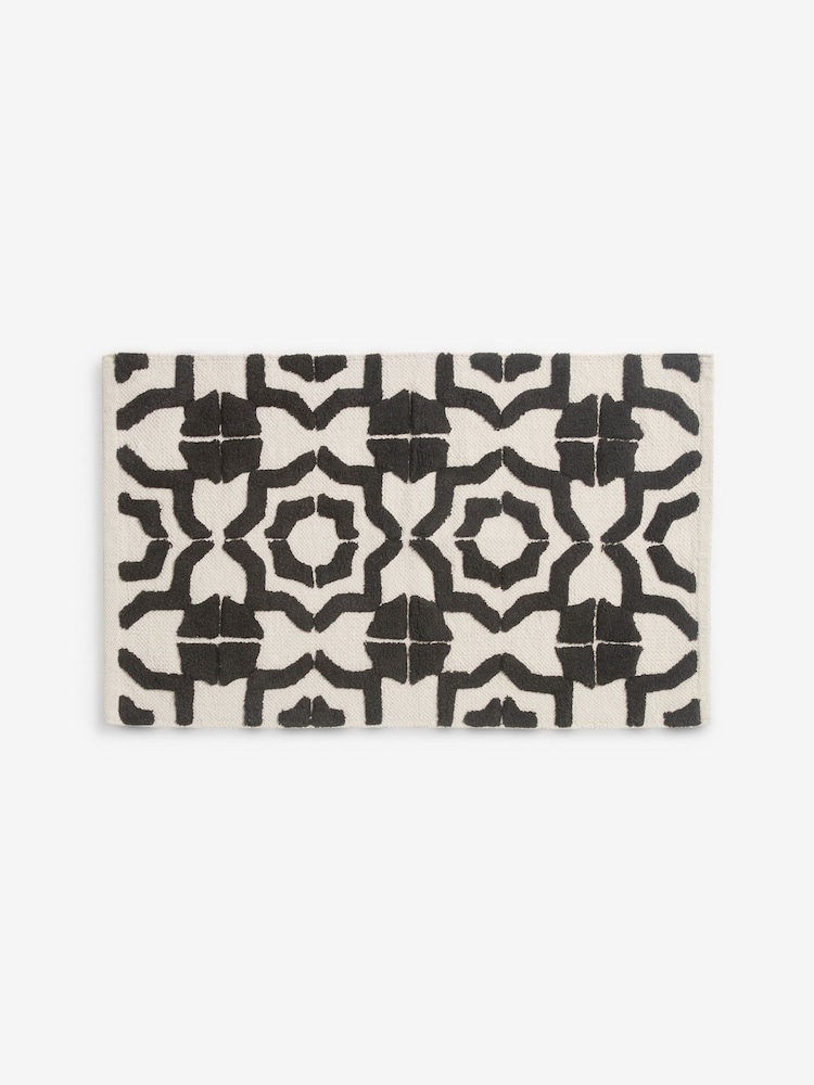 Black/White Tile Geo 100% Cotton Bath Mat - Image 2 of 3