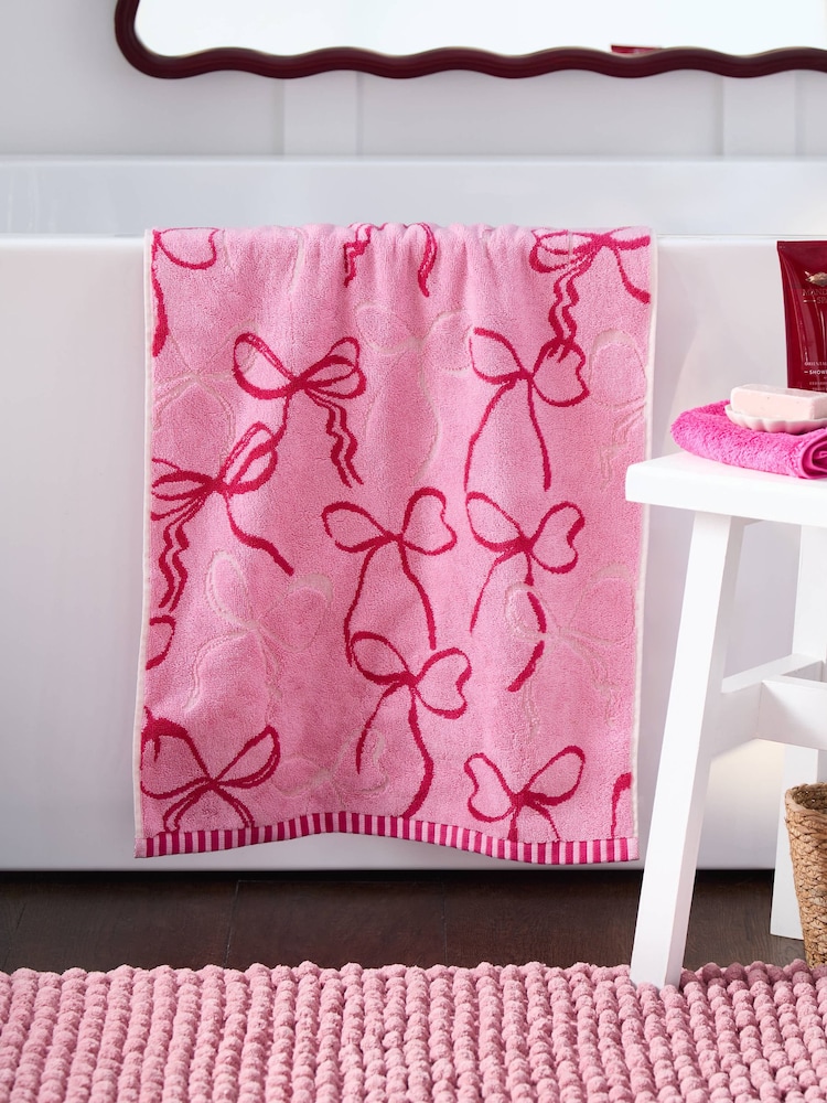Pink Bow 100% Cotton Towel - Image 1 of 5 Pink Bow 100% Cotton Towel - Image 1 of 5