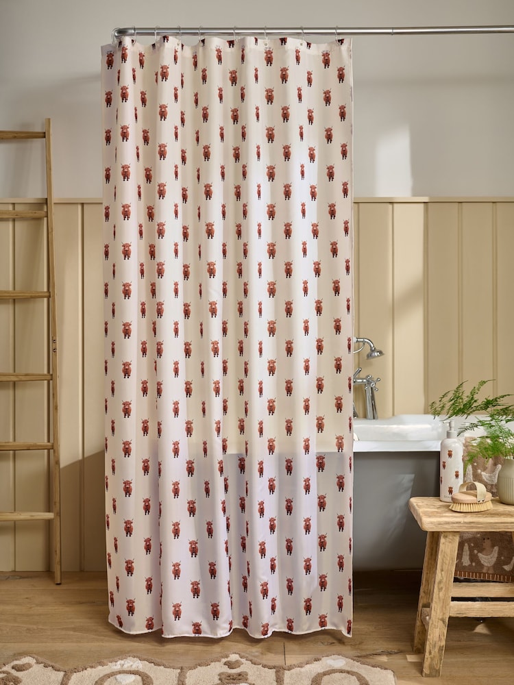 White Hamish the Highland Cow Shower Curtain - Image 1 of 4 White Hamish the Highland Cow Shower Curtain - Image 1 of 4