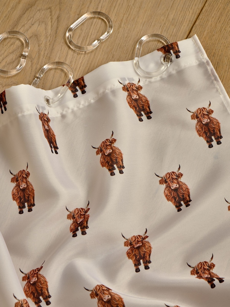 White Hamish the Highland Cow Shower Curtain - Image 2 of 4 White Hamish the Highland Cow Shower Curtain - Image 2 of 4