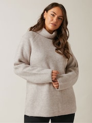 Evans Curve Roll Neck Knitted Natural/Brown Jumper - Image 1 of 5