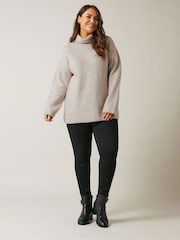 Evans Curve Roll Neck Knitted Natural/Brown Jumper - Image 2 of 5