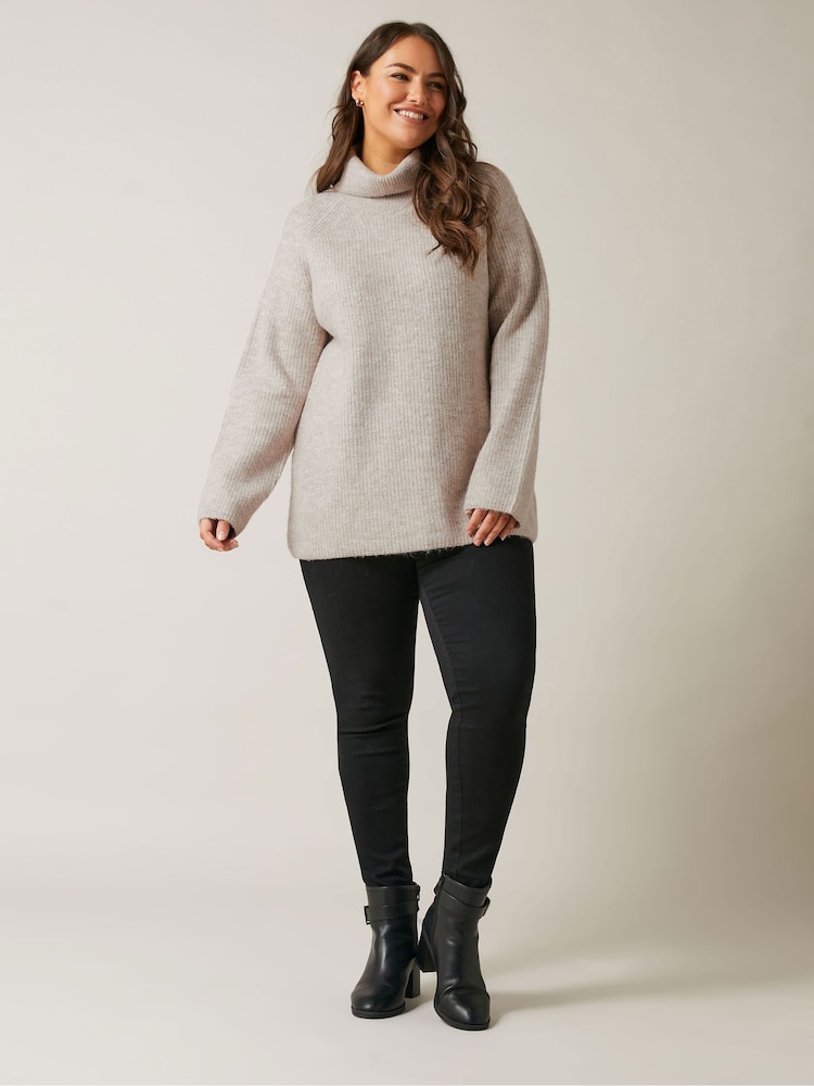 Evans Curve Roll Neck Knitted Natural/Brown Jumper - Image 2 of 5