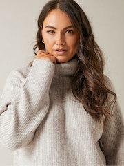 Evans Curve Roll Neck Knitted Natural/Brown Jumper - Image 4 of 5