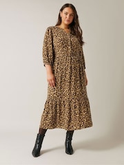 Evans Animal Print Brown Shirt Dress - Image 1 of 5