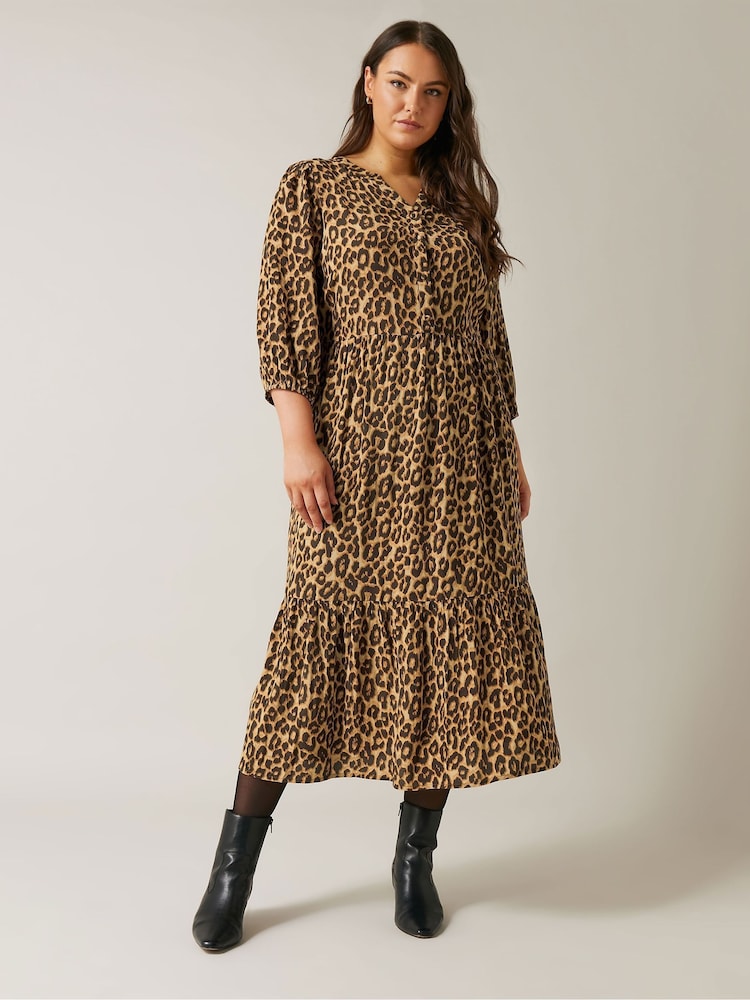 Evans Animal Print Brown Shirt Dress - Image 1 of 5