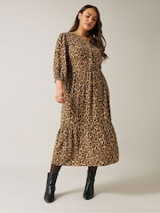 Evans Animal Print Brown Shirt Dress - Image 2 of 5