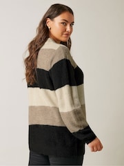 Evans Curve Colourblock Stripe Knitted Natural Brown Jumper - Image 3 of 5
