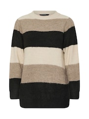 Evans Curve Colourblock Stripe Knitted Natural Brown Jumper - Image 5 of 5