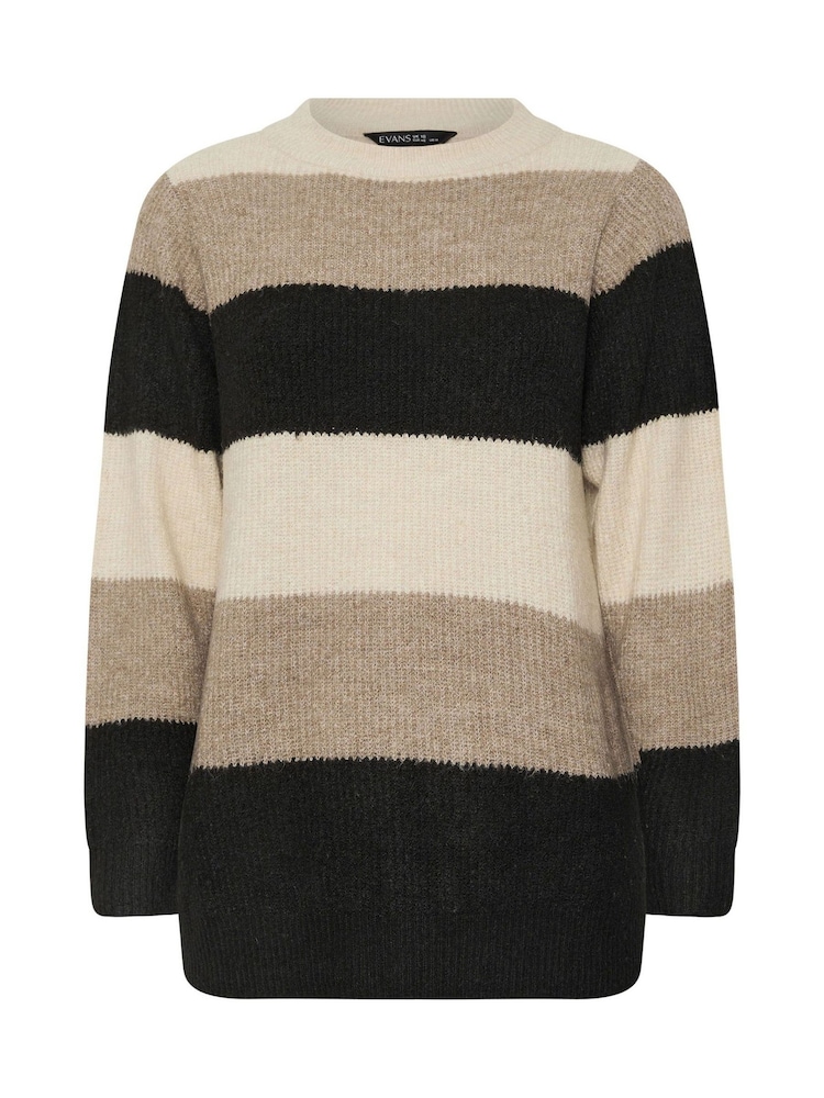 Evans Curve Colourblock Stripe Knitted Natural Brown Jumper - Image 5 of 5