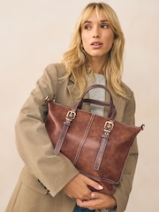Tan Brown Buckle Hand Held Bag - Image 1 of 11