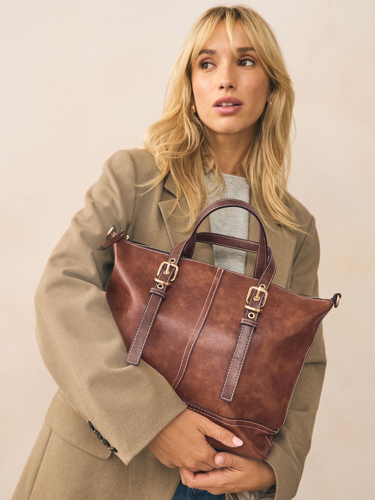 Tan Brown Buckle Hand Held Bag - Image 1 of 11