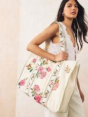 Neutral Floral Quilted Shoulder 100% Cotton Bag - Image 1 of 9