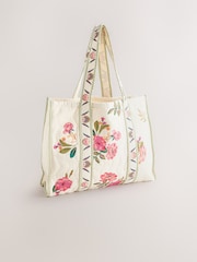 Neutral Floral Quilted Shoulder 100% Cotton Bag - Image 4 of 9