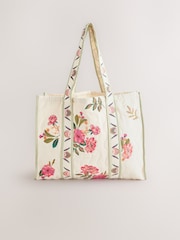Neutral Floral Quilted Shoulder 100% Cotton Bag - Image 5 of 9