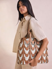 Tan Brown Weave Structured Shoulder Bag - Image 1 of 9